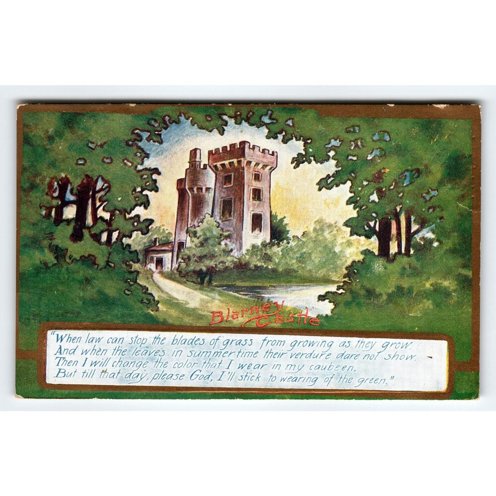 Vintage Blarney Castle St. Patrick's Day Lithograph Postcard 1907-1915